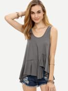 Romwe Grey Asymmetrical Ruffle Hem Tank Top