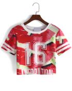 Romwe Watermelon Print Crop T-shirt
