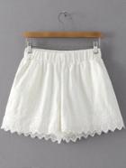 Romwe White Elastic Waist Crochet Shorts