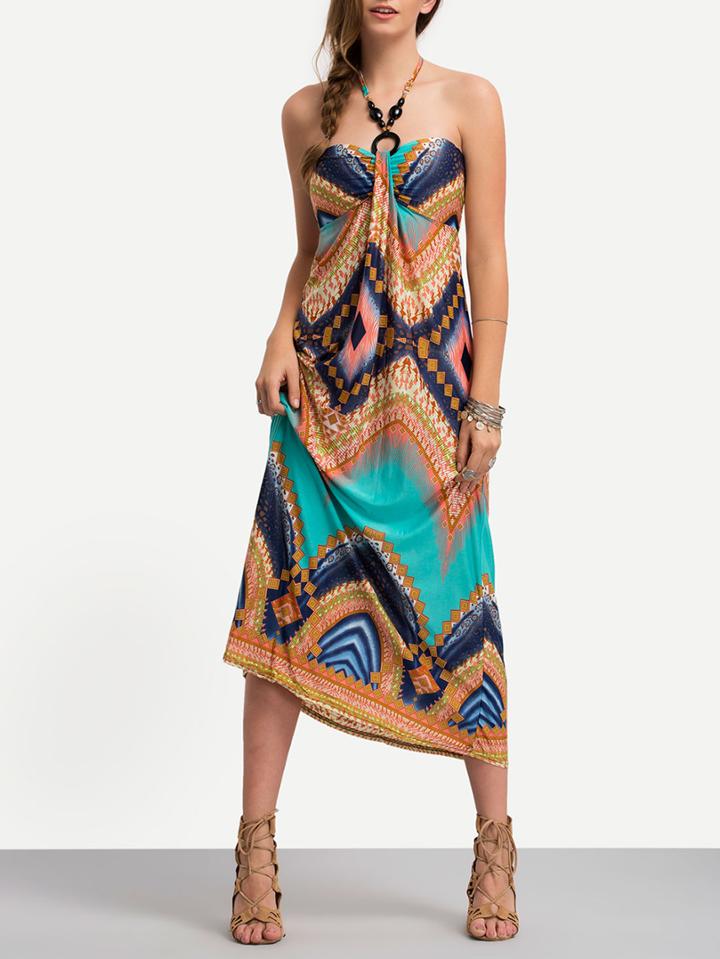 Romwe Halter Print Beach Dress