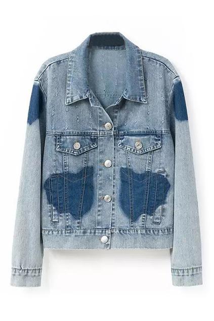 Romwe Pointed Collar Casual Denim Coat