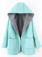 Romwe Hooded Pockets Blue Coat
