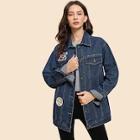 Romwe Embroidery Patched Buttoned Jacket