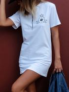Romwe Petal Print Long T-shirt - White
