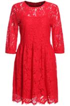 Romwe Hollow Lace Pleated Red Dress