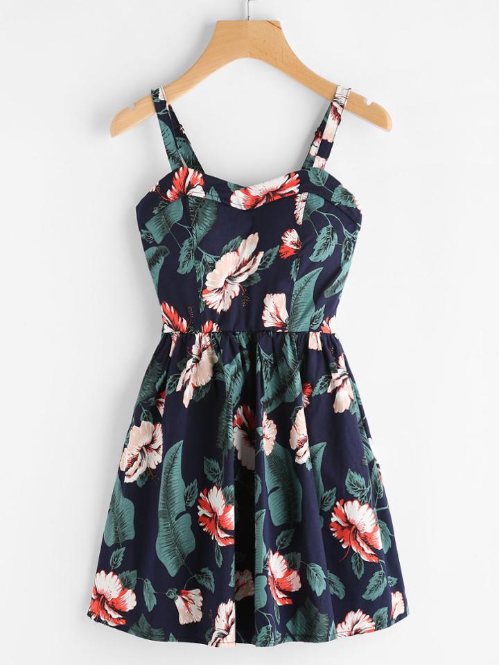 Romwe Random Jungle Print A-line Cami Dress