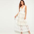 Romwe Lace Overlay Plunge Maxi Dress