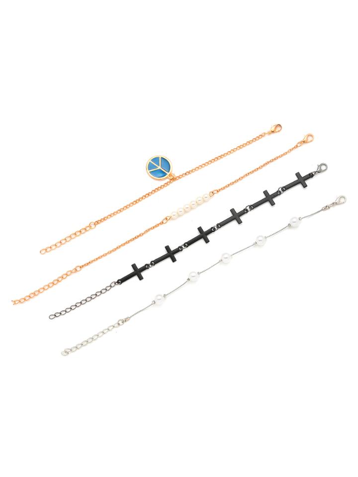 Romwe Faux Pearl Decorated Bracelet Set 4pcs