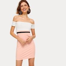 Romwe Cut And Sew Off Shoulder Dress