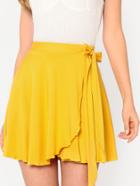 Romwe Elastic Waist Self Belted Overlap Skirt