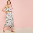 Romwe Striped Tube Top & Asymmetrical Ruffle Hem Skirt
