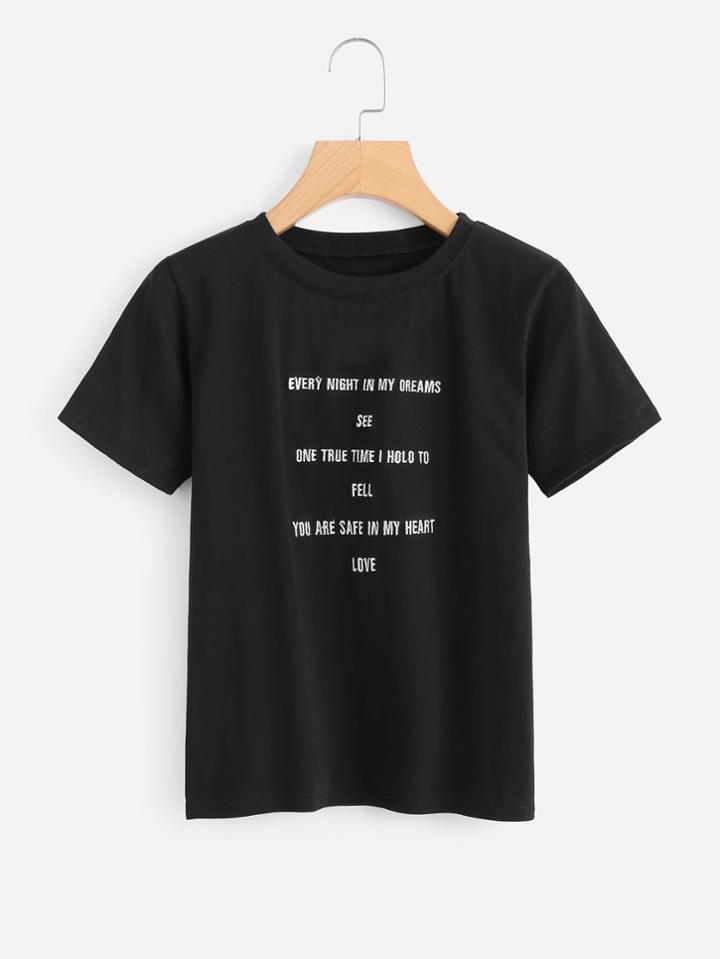 Romwe Slogan Embroidered Tee