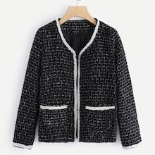 Romwe Contrast Trim Plaid Coat