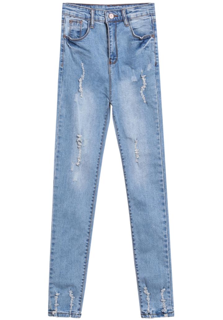 Romwe Bleached Cut Out Denim Pant