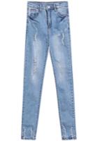 Romwe Bleached Cut Out Denim Pant