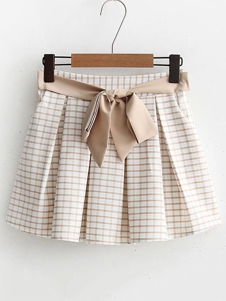 Romwe Tie Waist Gingham Skirt Shorts