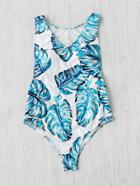 Romwe Jungle Print V Cut Swimsuit