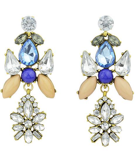 Romwe White Blue Gemstone Gold Earrings