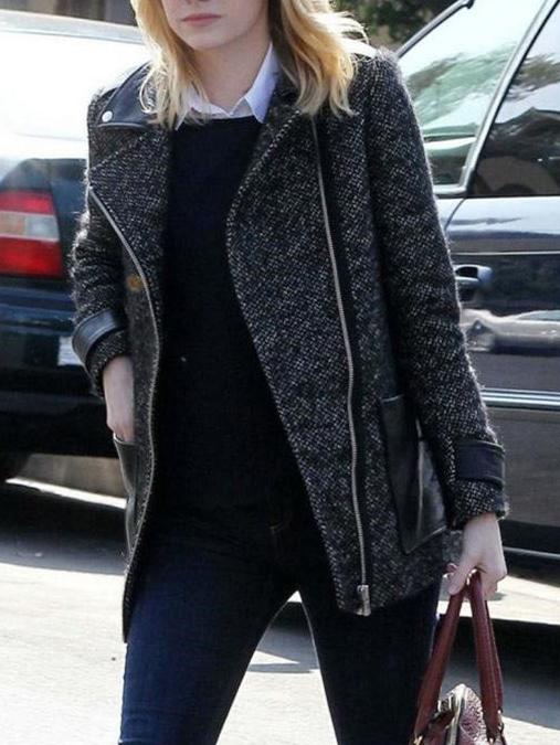 Romwe Black Lapel Oblique Zipper Loose Coat