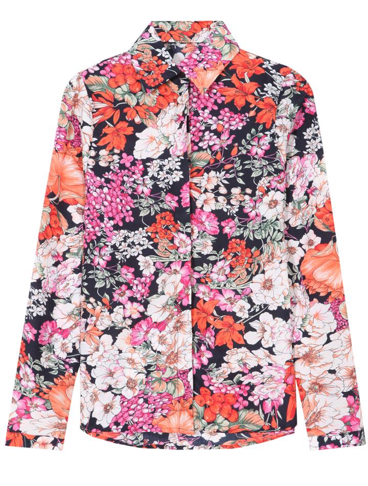 Romwe Lapel Long Sleeve Floral Chiffon Blouse
