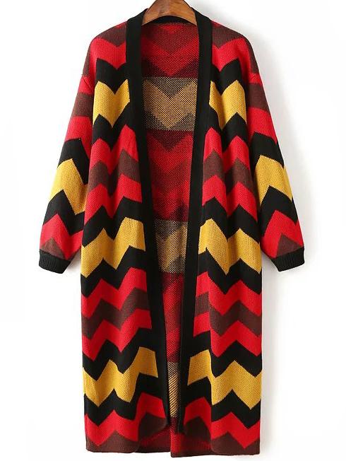 Romwe Wave Pattern Collarless Long Cardigan
