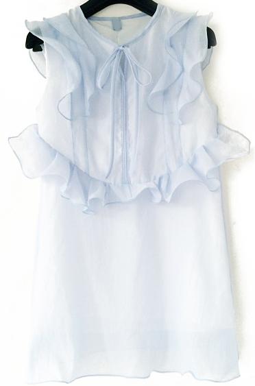 Romwe Sleeveless Ruffle Organza Blue Dress
