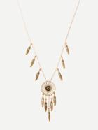 Romwe Golden Feather-shaped Fringe Pendant Necklace