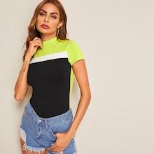 Romwe Neon Color-block Form Fitting Tee