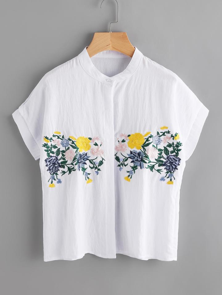 Romwe Floral Embroidered Blouse