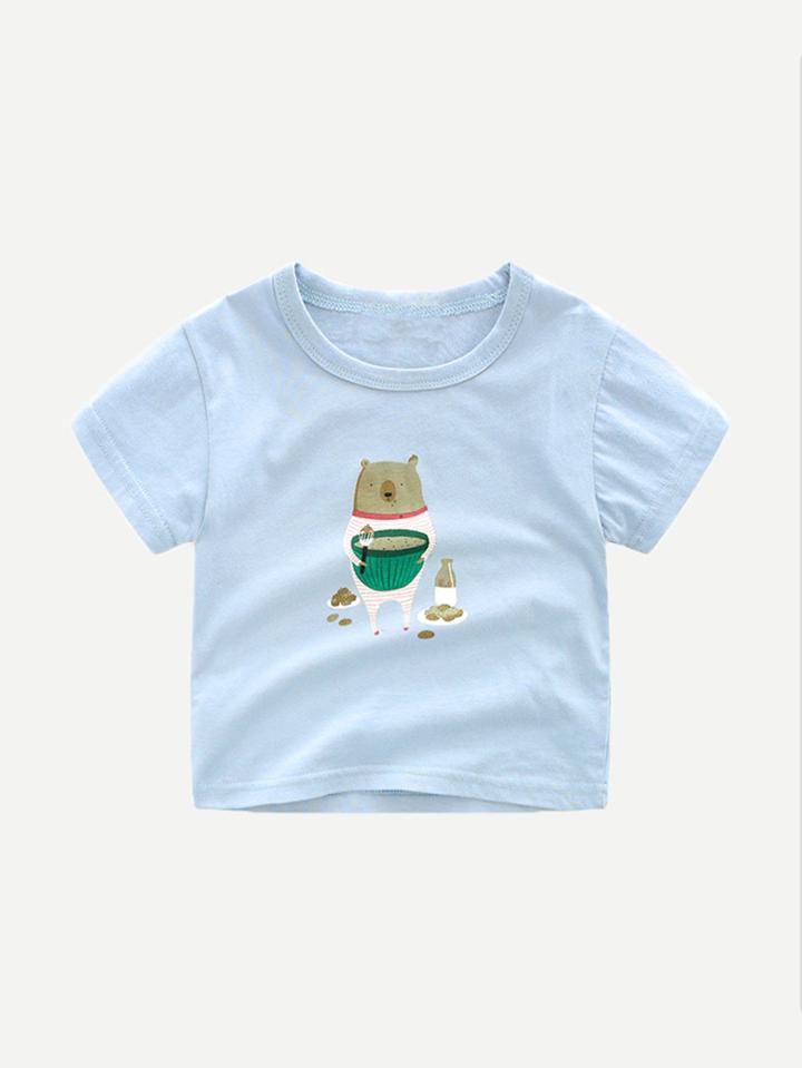 Romwe Cartoon Bear Basic T-shirt