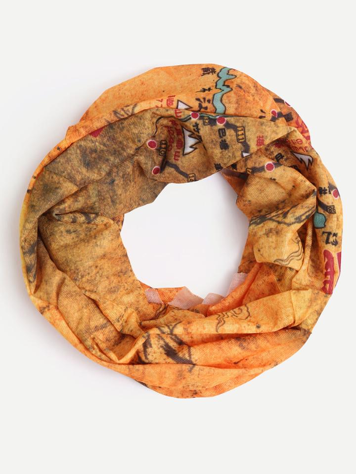 Romwe Yellow Map Print Infinity Scarf