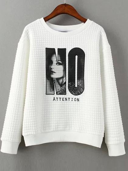 Romwe Letter Print Waffle Sweatshirt