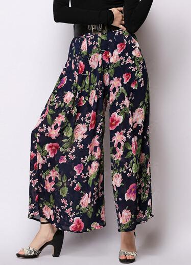 Romwe Wide Leg Florals Black Pant