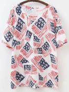 Romwe Multicolor American Flag Print T-shirt