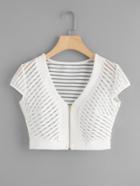 Romwe Stripe Mesh Zip Front Crop Top