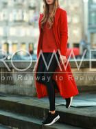 Romwe Red Long Sleeve Lapel Coat