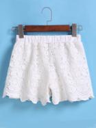 Romwe Elastic Waist Lace Embroidered White Shorts