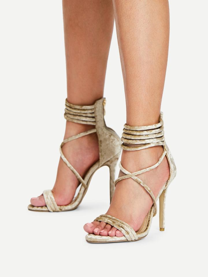 Romwe Criss Cross Strappy Velvet Heels