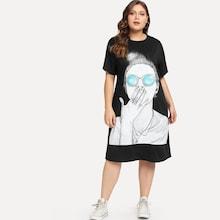 Romwe Plus Figure Print Tee Dress