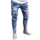 Romwe Guys Letter Pattern Ripped Jeans
