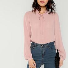Romwe Ruffle Trim Tie Neck Top