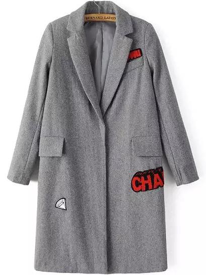 Romwe Lapel Patch Slit Long Coat