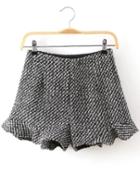 Romwe Plaid Ruffle Grey Shorts