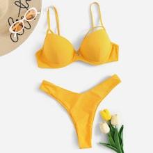 Romwe Harness Underwire Top With High Cut Bikini