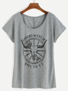 Romwe Grey Bull Print T-shirt