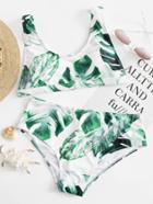 Romwe Tropical Print Bikini Set