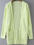 Romwe Open-knit Pockets Green Cardigan