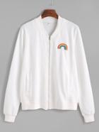 Romwe White Rainbow Embroidered Pockets Jacket