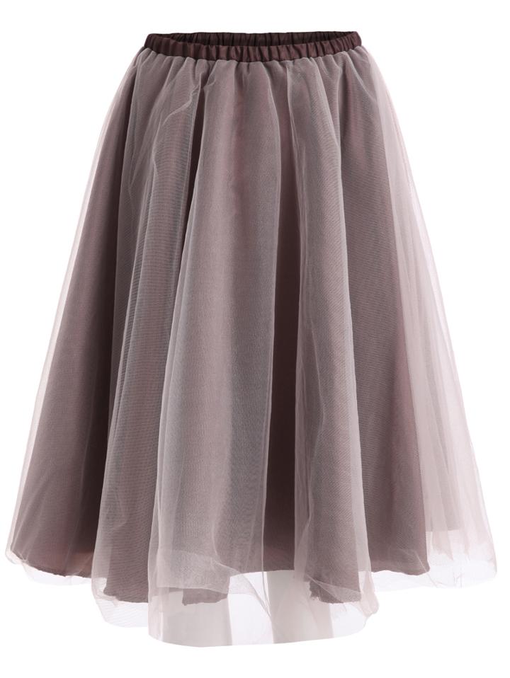 Romwe Elastic Waist Mesh Flare Mid Skirt