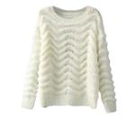 Romwe Wave Knitted Sheer White Jumper